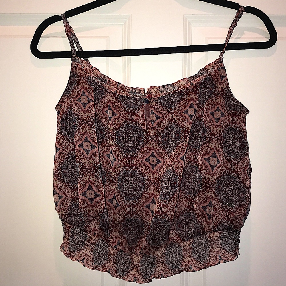 American Eagle Crop Sheer Tribal Tank Top Burgundy